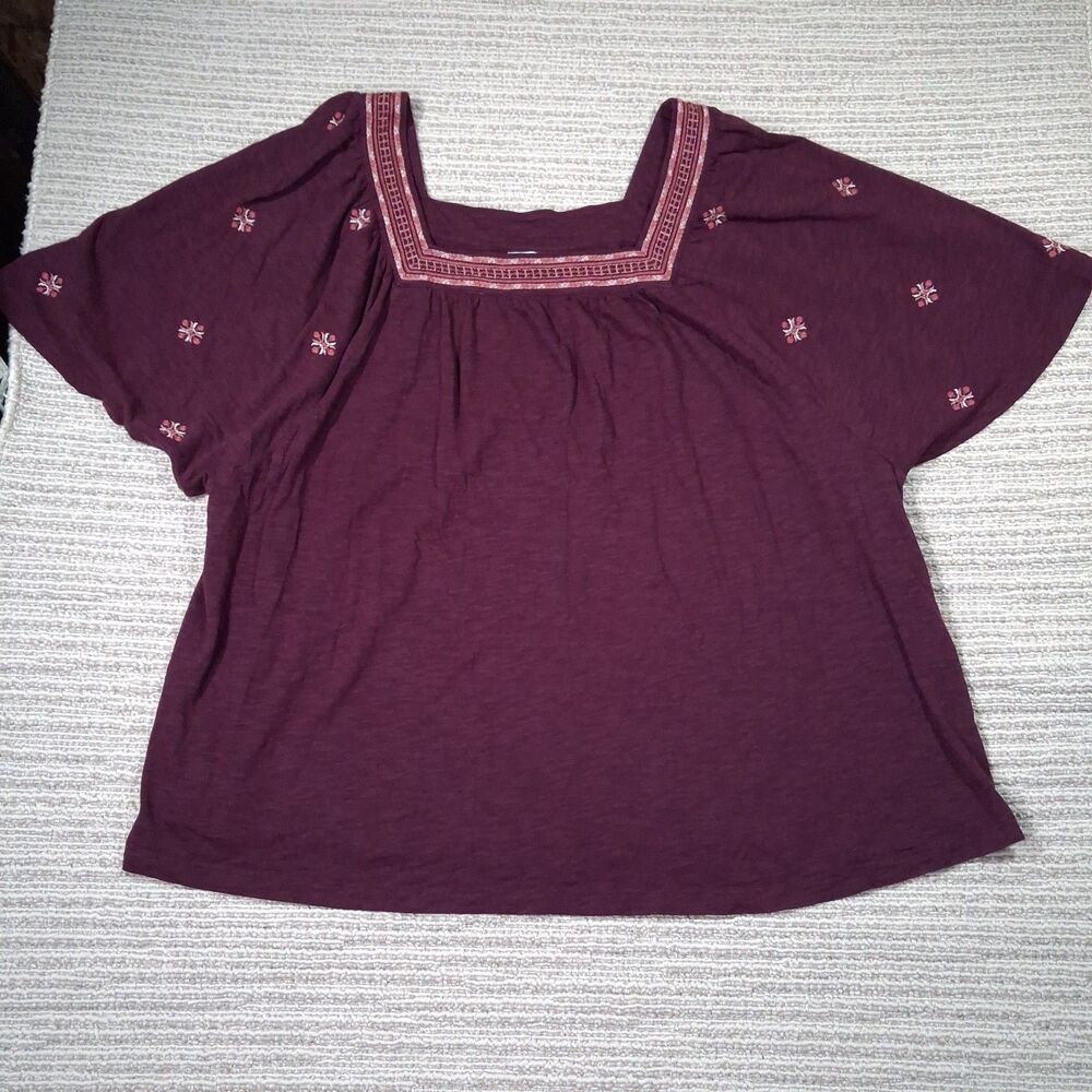 J. Jill Plum Embroidered Square-Neck Peasant Top